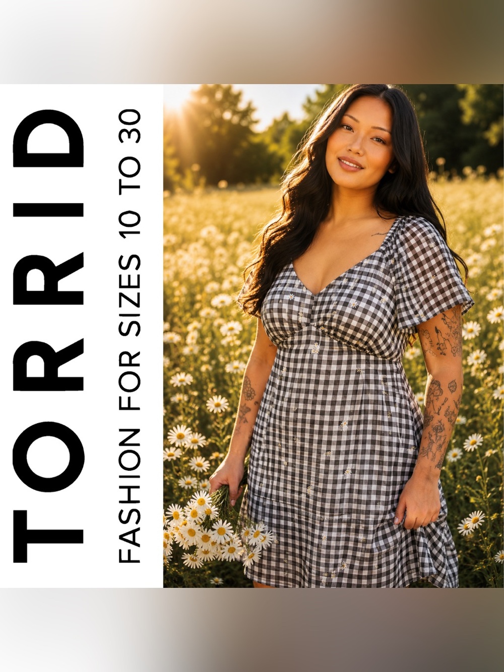 Torrid Black & White Gingham Plaid Soft Mesh Daisy Print Mini Dress, 1X, NWT!